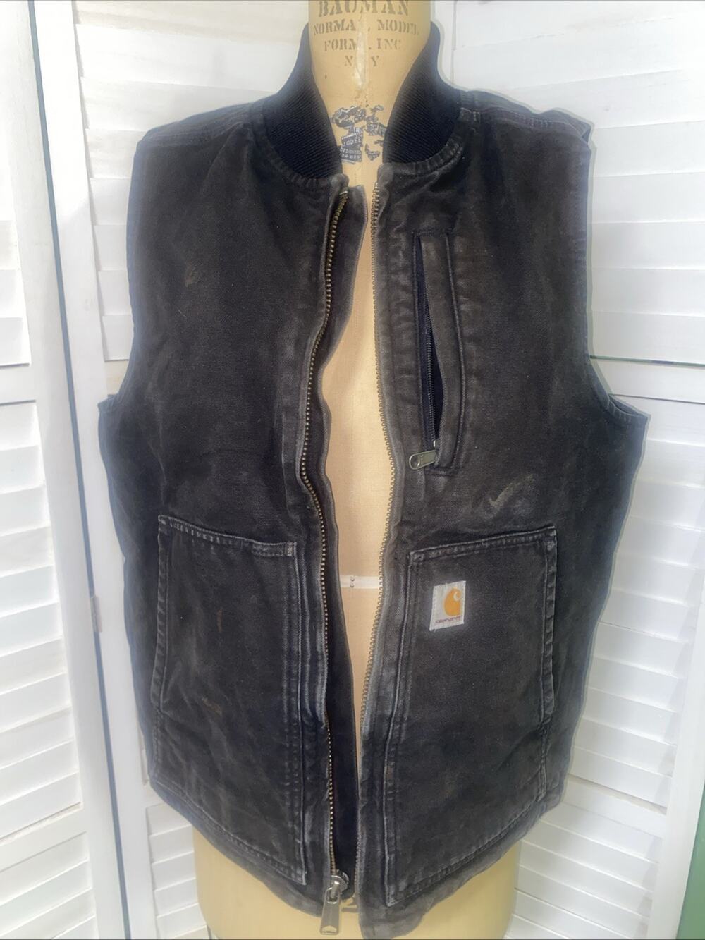Carhartt Women’s Black Duck Canvas Quilted Vest Lined Workwear Sz Medium 8/10